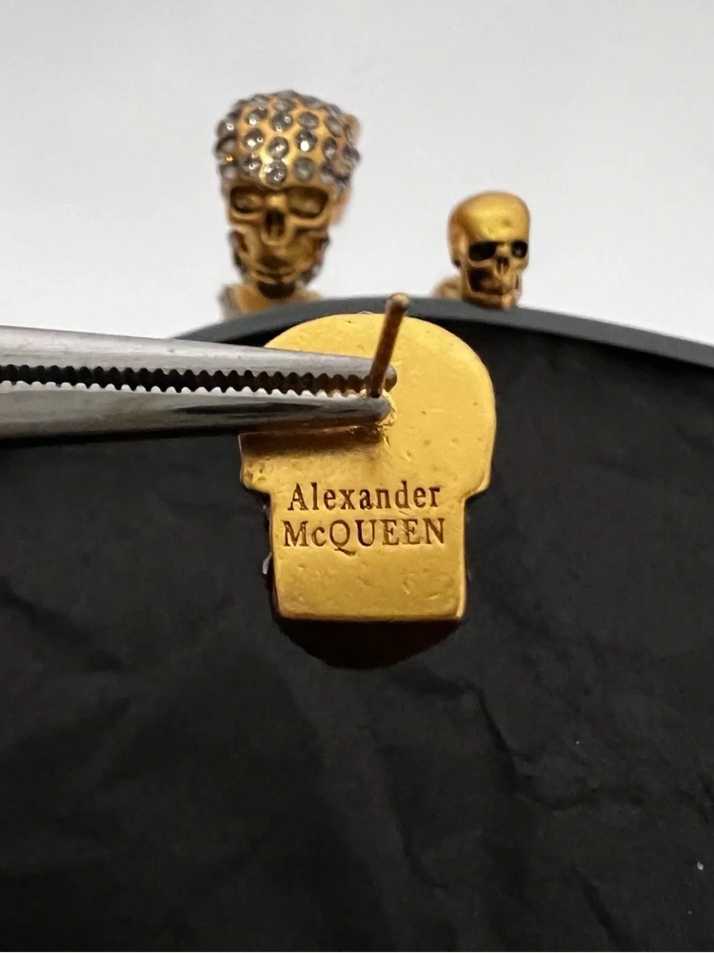Alexander McQueen Gold Skull Cufflinks with Crystal Accent